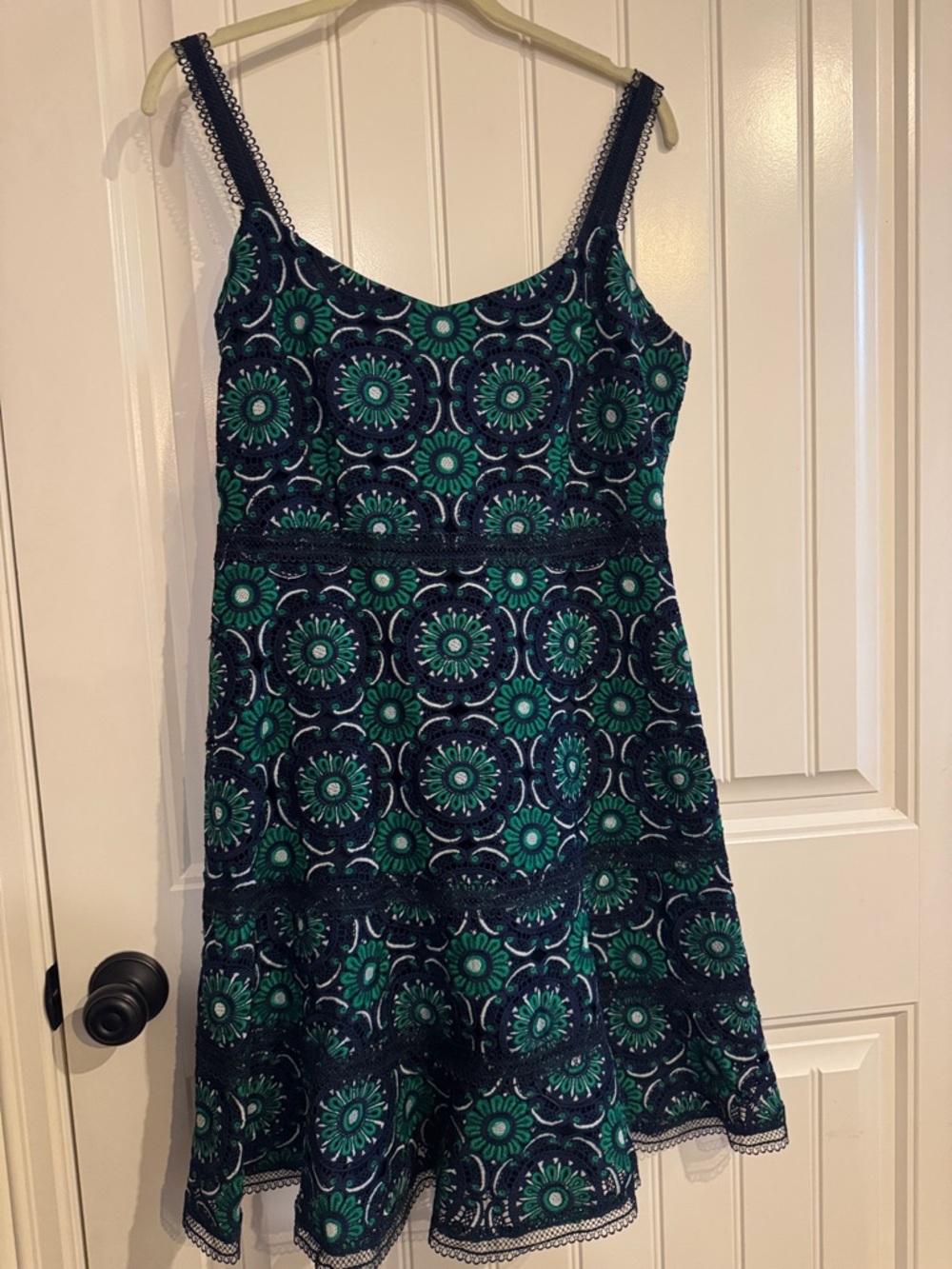 J Crew Navy & Teal Floral Lace-Trim Sundress